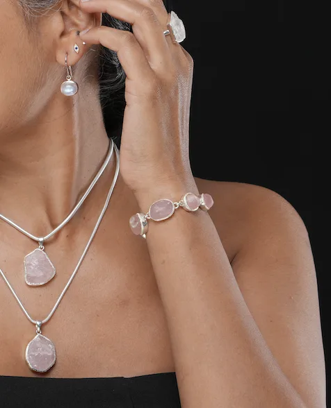 Raw Pink Quartz Bracelet - Odyssey by Silver