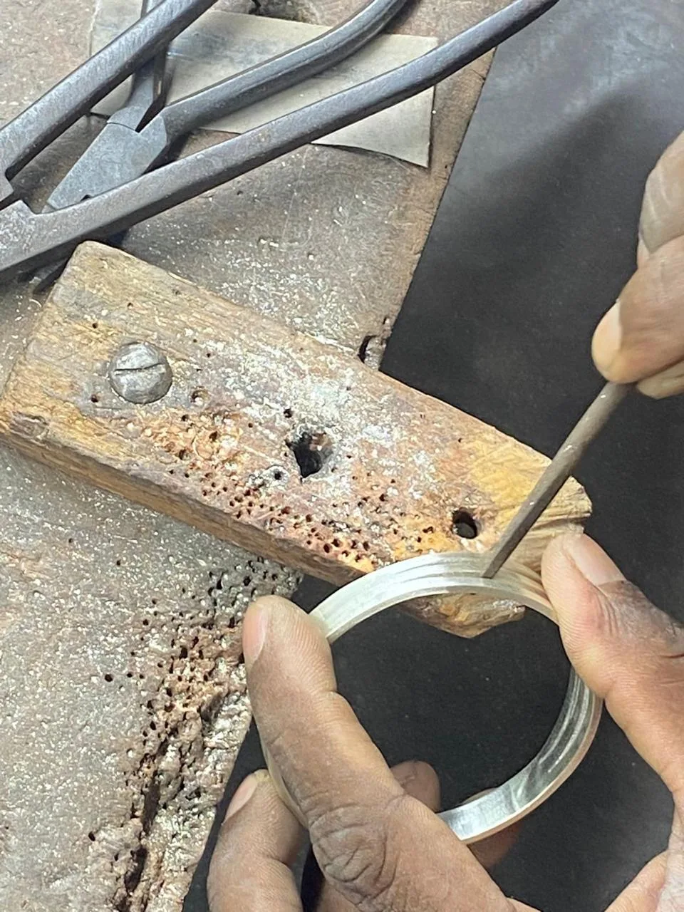 Artisan sterling silver jewellery being crafted by hand